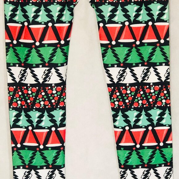 No Boundaries leggings Christmas trees green red black polyester small 3/5 READ - Picture 2 of 6